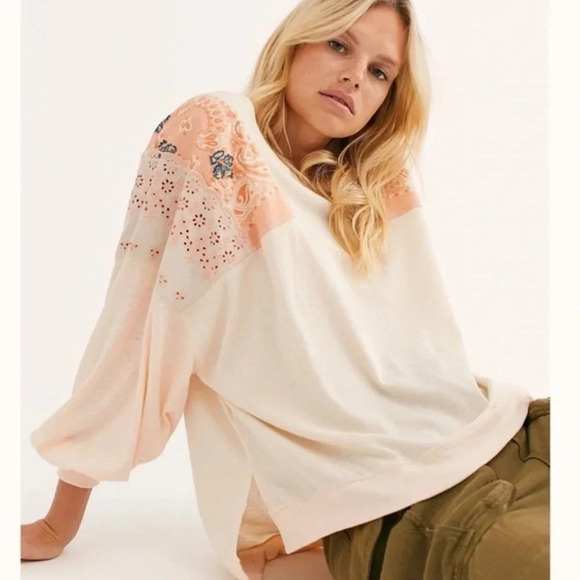 We The Free Feelin’ It Alabaster Combo Paisley Patchwork Top - Picture 1 of 6
